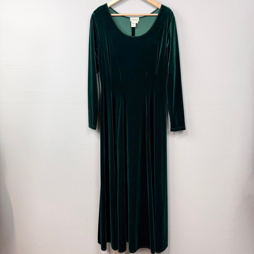 Vintage 90s Coldwater Creek Velvet Maxi Dress Size M Dark Green Modest Long